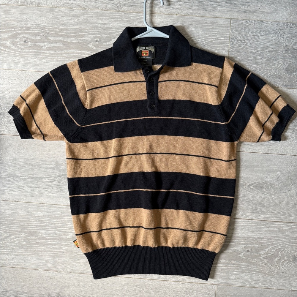 Retro Black and Tan Striped Polo Shirt